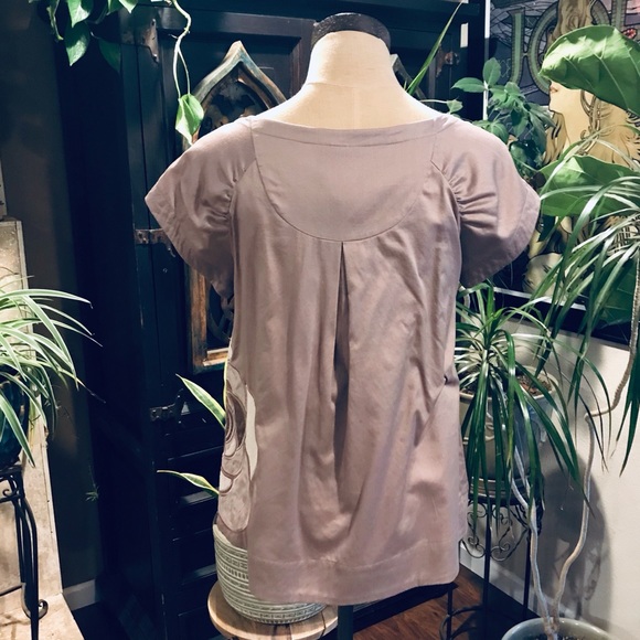 Anthropologie Cotton Taupe Embroidered floral top - Picture 5 of 8